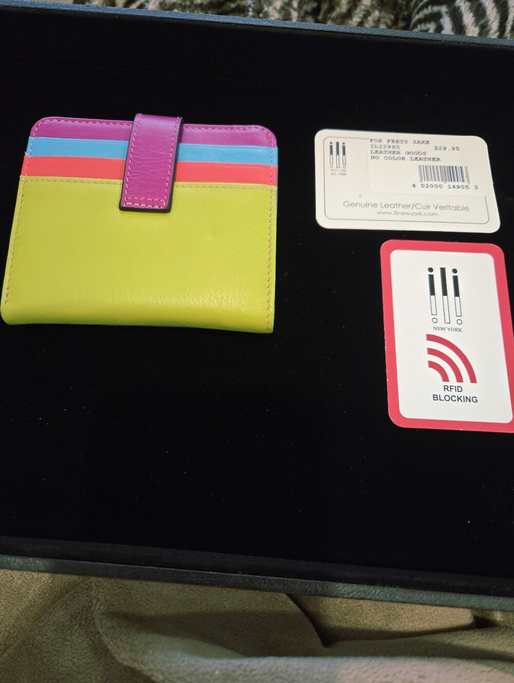 ili New York Colorblock Leather Wallet - Turquoise & Orange ,Lime Green, Blue - Picture 5 of 7